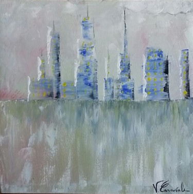 Painting titled "City" by Valter Carnevale, Original Artwork, Acrylic