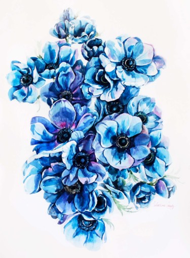Painting titled "Anemone" by Valentina Grace, Original Artwork, Watercolor