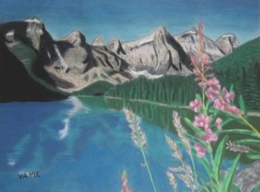 Dessin intitulée "Lac de montagne" par Vame, Œuvre d'art originale, Autre