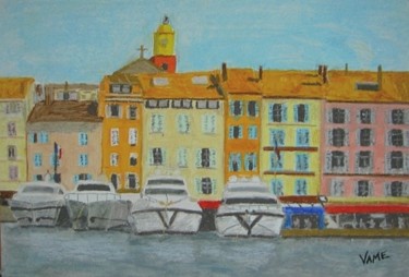 Dessin intitulée "Port de Saint-Tropez" par Vame, Œuvre d'art originale, Autre