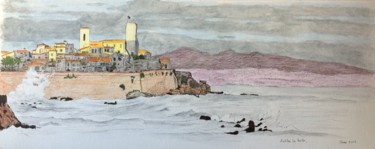 Dessin intitulée "Antibes la belle" par Vame, Œuvre d'art originale