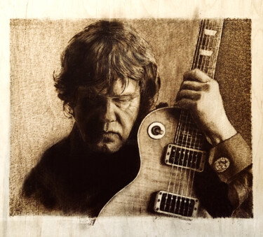 Dibujo titulada "Gary Moore - wood b…" por Van Ko Tokusha, Obra de arte original, Grabado