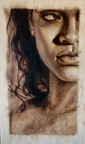 Desenho intitulada "Rihanna - wood burn…" por Van Ko Tokusha, Obras de arte originais, Gravação