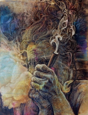 Рисунок под названием "smoke - wood burnin…" - Van Ko Tokusha, Подлинное произведение искусства, Энкаустический