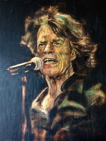 Rysunek zatytułowany „Jagger - wood burni…” autorstwa Van Ko Tokusha, Oryginalna praca, Enkaustyczny