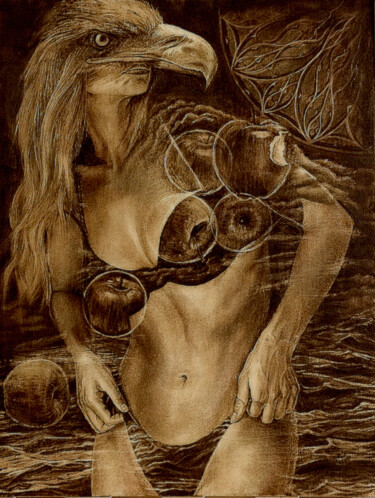 Dessin intitulée "Venus - wood burnin…" par Van Ko Tokusha, Œuvre d'art originale, Gravure