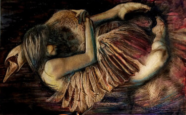 Рисунок под названием "Leda and the Swan -…" - Van Ko Tokusha, Подлинное произведение искусства, Энкаустический