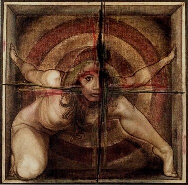 Disegno intitolato "compass - wood burn…" da Van Ko Tokusha, Opera d'arte originale, incisione