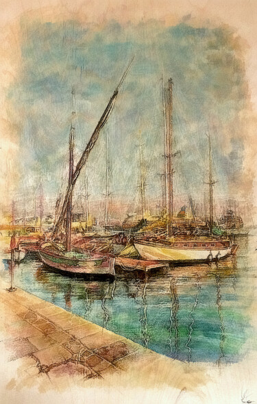 Drawing titled "boats 1" by Van Ko Tokusha, Original Artwork, Encaustic