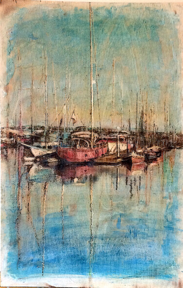 Рисунок под названием "boats 3" - Van Ko Tokusha, Подлинное произведение искусства, Энкаустический Установлен на Деревянная…