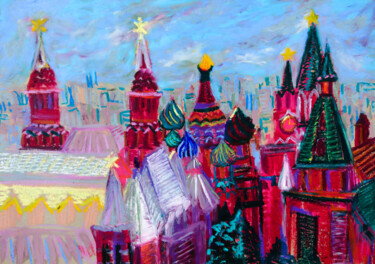 Painting titled "Red Square" by Van Lanigh, Original Artwork, Pastel