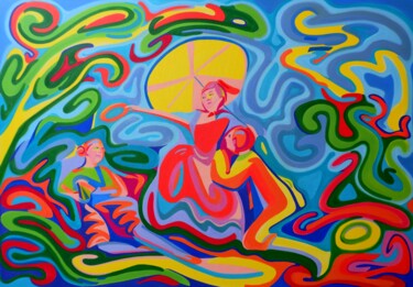 Painting titled "Musical Contest" by Van Lanigh, Original Artwork, Oil