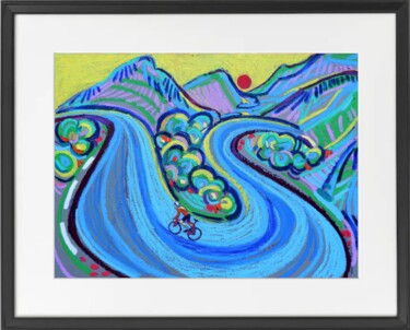 Painting titled "Cycling in the moun…" by Van Lanigh, Original Artwork, Pastel