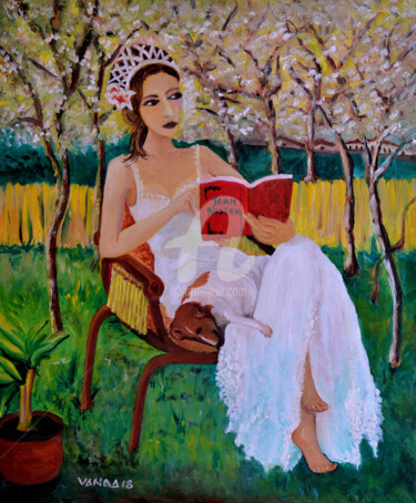 Pittura intitolato "Giardino dei ciliegi" da Vanda Caminiti, Opera d'arte originale, Olio