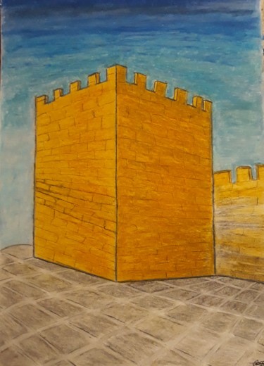 Schilderij getiteld "Torre de menagem" door Vanda Estriga, Origineel Kunstwerk, Pastel