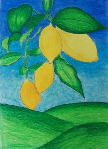 Malerei mit dem Titel "Lemons" von Vanda Estriga, Original-Kunstwerk, Pastell