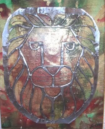 Pintura intitulada "O Leão escondido" por Vanda Estriga, Obras de arte originais, Óleo