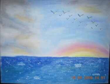 Peinture intitulée "Sunset on sea" par Vanda Estriga, Œuvre d'art originale