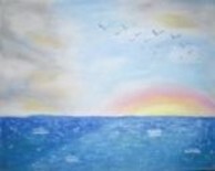 Pintura intitulada "Sunset on sea" por Vanda Estriga, Obras de arte originais