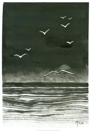 Drawing titled "Marine sombre" by Michel Van Den Bogaerde, Original Artwork, Ink