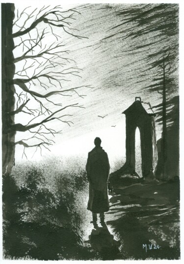 Disegno intitolato "Vous avez dit noir ?" da Michel Van Den Bogaerde, Opera d'arte originale, Inchiostro