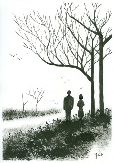 Zeichnungen mit dem Titel "Silhouettes" von Michel Van Den Bogaerde, Original-Kunstwerk, Tinte
