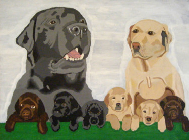 Painting titled "Labradors" by Jaap Van Der Wijk, Original Artwork, Oil