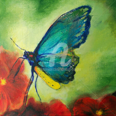 Painting titled "Papillon" by Vanessa Baegne, Original Artwork, Acrylic Mounted on Wood Stretcher frame