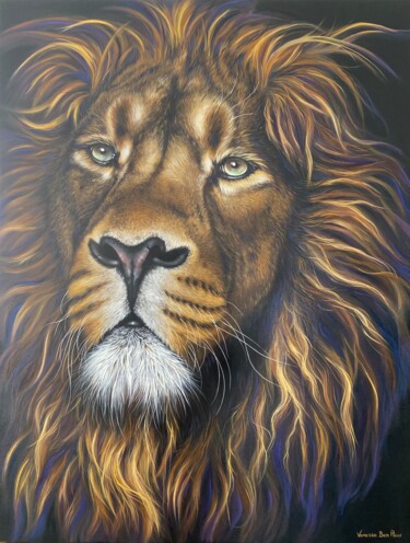 Картина под названием "Le lion" - Vanessa Ben Amor, Подлинное произведение искусства, Масло Установлен на Деревянная рама дл…