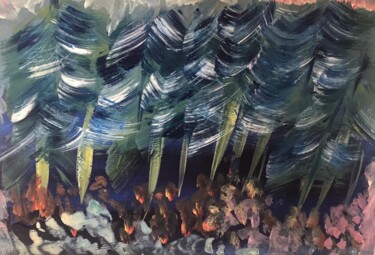 Картина под названием "Nuit en forêt" - Vanessa Escalante, Подлинное произведение искусства, Акрил