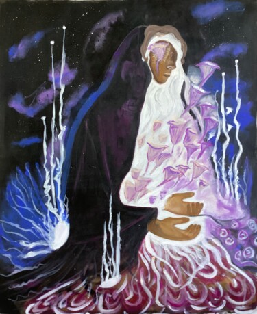 Painting titled "Madonne aux Fleurs" by Vanessa Escalante, Original Artwork, Acrylic