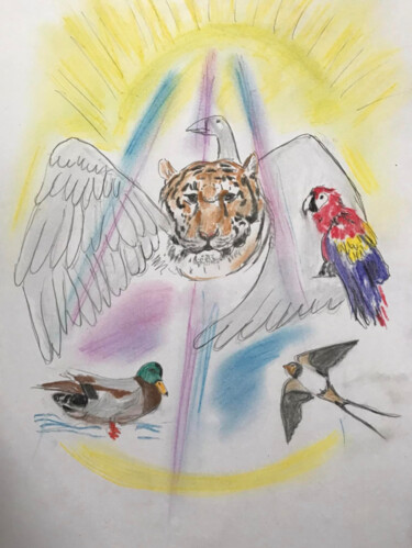 Drawing titled "Tiger  Vs duck" by Vanessa Escalante, Original Artwork, Pastel