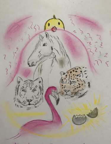Dibujo titulada "Flamingo" por Vanessa Escalante, Obra de arte original, Pastel