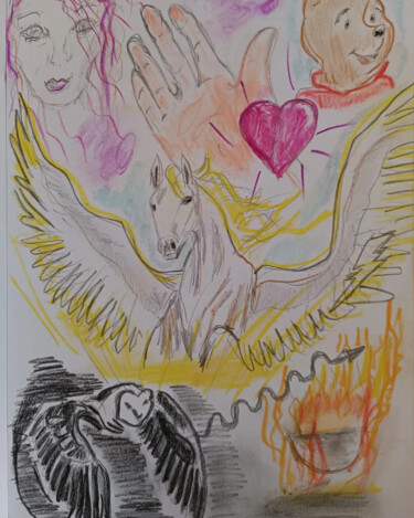 Drawing titled "Pégase coming earth" by Vanessa Escalante, Original Artwork, Pastel