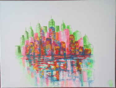 Painting titled "Manhattan ne dors j…" by Vanessa Garcia Artunedo, Original Artwork, Acrylic