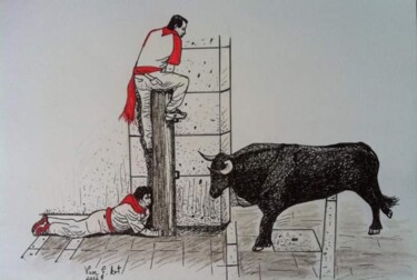 Drawing titled "San Fermin 2" by Vanessa Garcia Artunedo, Original Artwork, Gel pen