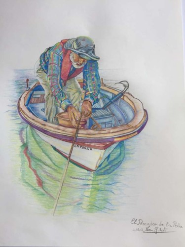 Drawing titled "Le pêcheur de La Pe…" by Vanessa Garcia Artunedo, Original Artwork, Pencil
