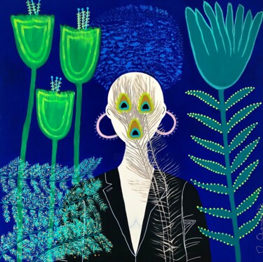 제목이 "Bleu comme tes yeux"인 미술작품 Vanessa Genachte로, 원작, 아크릴 나무 들것 프레임에 장착됨