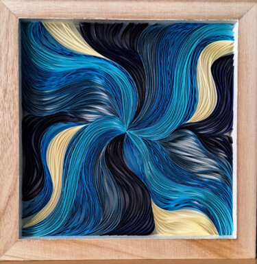 Escultura intitulada "Bleu" por Vanessa Krawczyk, Obras de arte originais, Papel Montado em Painel de madeira