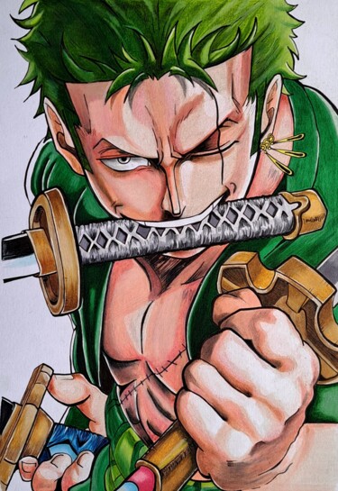 Рисунок под названием "Zoro one piece" - Vanessa Krawczyk, Подлинное произведение искусства, Карандаш