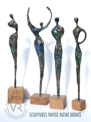 Sculpture titled "Statues longilignes…" by Vanessa Renoux, Original Artwork, Paper