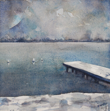 Malarstwo zatytułowany „Lac d'Annecy sous l…” autorstwa Vanessa Renoux, Oryginalna praca, Akwarela