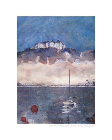Painting titled "Reproduction Lac d'…" by Vanessa Renoux, Original Artwork, Watercolor