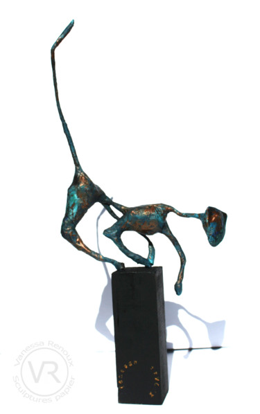 Sculpture intitulée "Chat en papier bron…" par Vanessa Renoux, Œuvre d'art originale