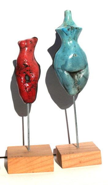 Sculpture intitulée "Déesses en raku bleu" par Vanessa Renoux, Œuvre d'art originale, Céramique