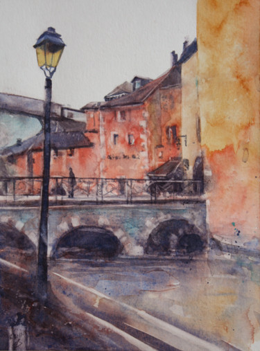 Painting titled "Aquarelle du Vieil…" by Vanessa Renoux, Original Artwork, Watercolor