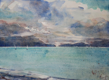 Schilderij getiteld "Aquarelle du lac d'…" door Vanessa Renoux, Origineel Kunstwerk, Aquarel
