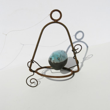 Скульптура под названием "Oiseau raku turquoi…" - Vanessa Renoux, Подлинное произведение искусства, Керамика