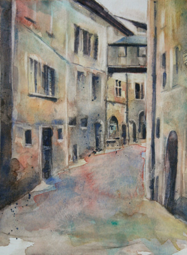 Painting titled "Aquarelle de la vil…" by Vanessa Renoux, Original Artwork, Watercolor