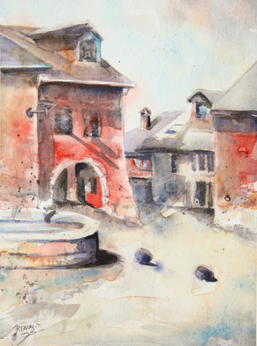 Painting titled "Aquarelle du viel A…" by Vanessa Renoux, Original Artwork, Watercolor